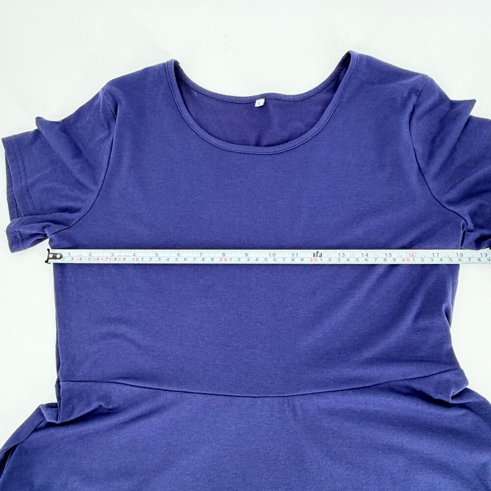 Women’s Navy Blue Short Sleeve Scoop Neck Basic Swing Dress Size L Skater Casual - Picture 4 of 5